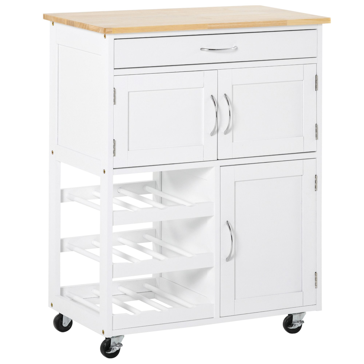 Kitchen Island Trolley with Wine Rack — White