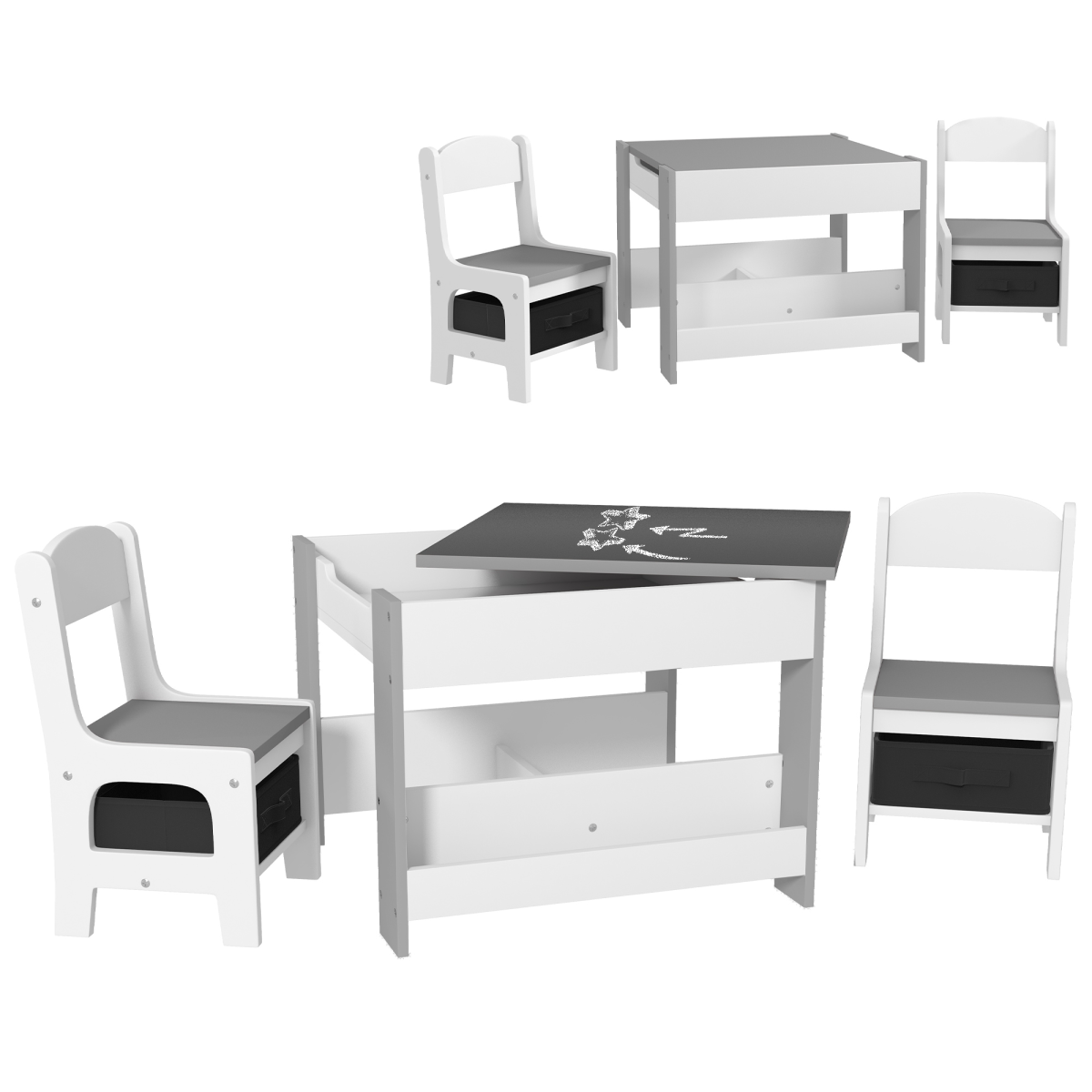 3PCs Kids Table and Chair Set for Nursery, Playroom, Classroom, Grey