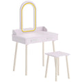 AIYAPLAY Kids Dressing Table, Girls Vanity Set with Stool, 3-Colour LED Lights Mirror, Large Drawer for Ages 3-8, Pink