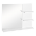 Modern Bathroom Wall Mounted Mirror with 3 Storage Open Shelves, White