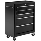 5-Drawer Lockable Steel Tool Storage Cabinet with Wheels Handle 2 Keys Black