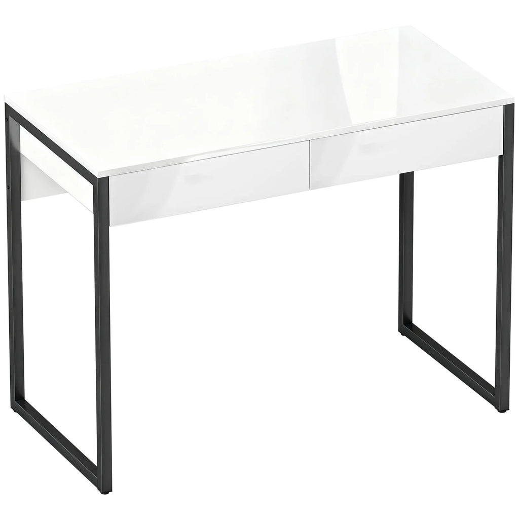 High Gloss Work Table, with Drawers - White
