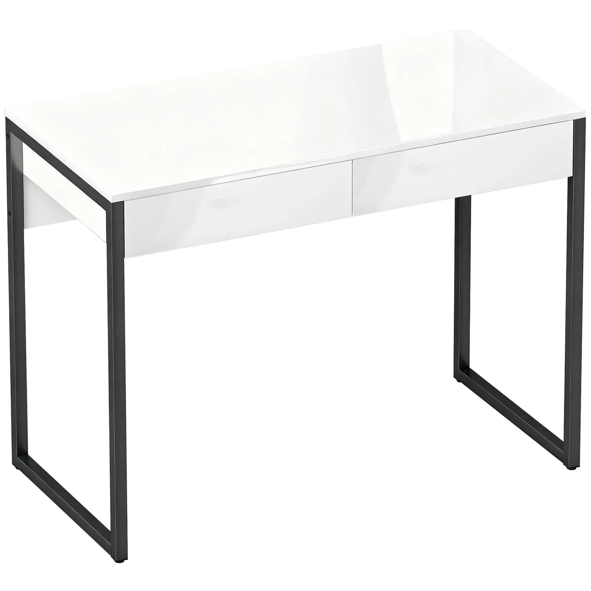 High Gloss Work Table, with Drawers - White