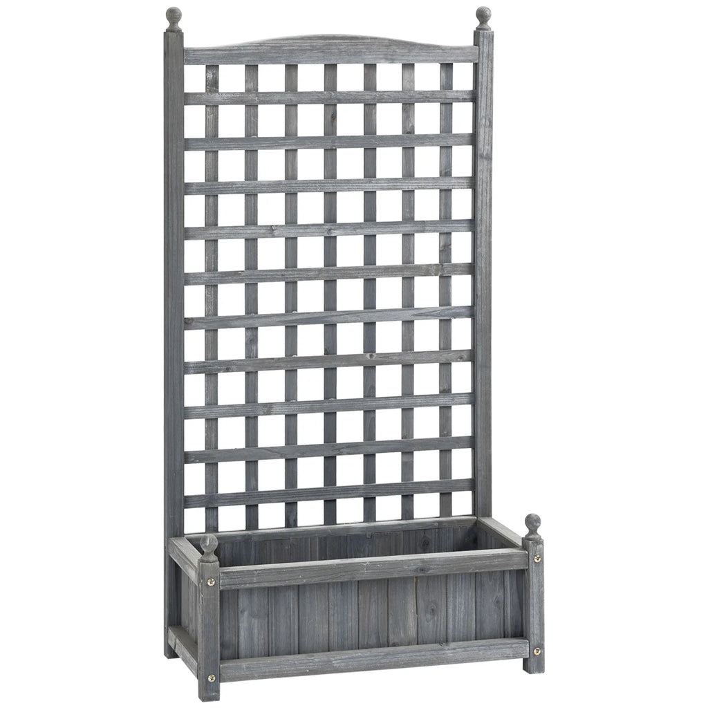 Outsunny Garden Planters with Trellis for Climbing Vines, Wood Raised Beds for Garden, Flower Pot, Indoor Outdoor, Grey