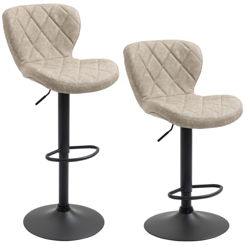 Set of 2 Chairs, Backrest and Footrest, Steel Frame Diamond Pattern PU Khaki