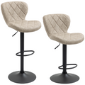 Set of 2 Chairs, Backrest and Footrest, Steel Frame Diamond Pattern PU Khaki