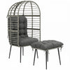 Outsunny Garden Egg Chair with Footstool, Rattan Indoor Outdoor Lounge Chair and Ottoman Set with Thick Cushions, Light Grey