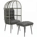 Outsunny Garden Egg Chair with Footstool, Rattan Indoor Outdoor Lounge Chair and Ottoman Set with Thick Cushions, Light Grey
