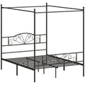 Canopy Bed Frame Double Size, Metal Platform Bed Frame with Headboard and Footboard, Underbed Storage, Black