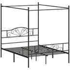 Canopy Bed Frame Double Size, Metal Platform Bed Frame with Headboard and Footboard, Underbed Storage, Black