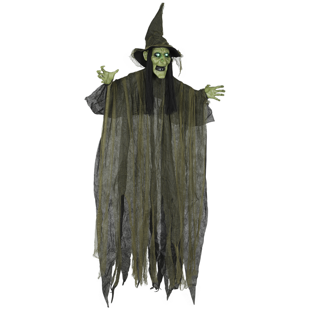 Voice-Activated Hanging Halloween Witch — Green