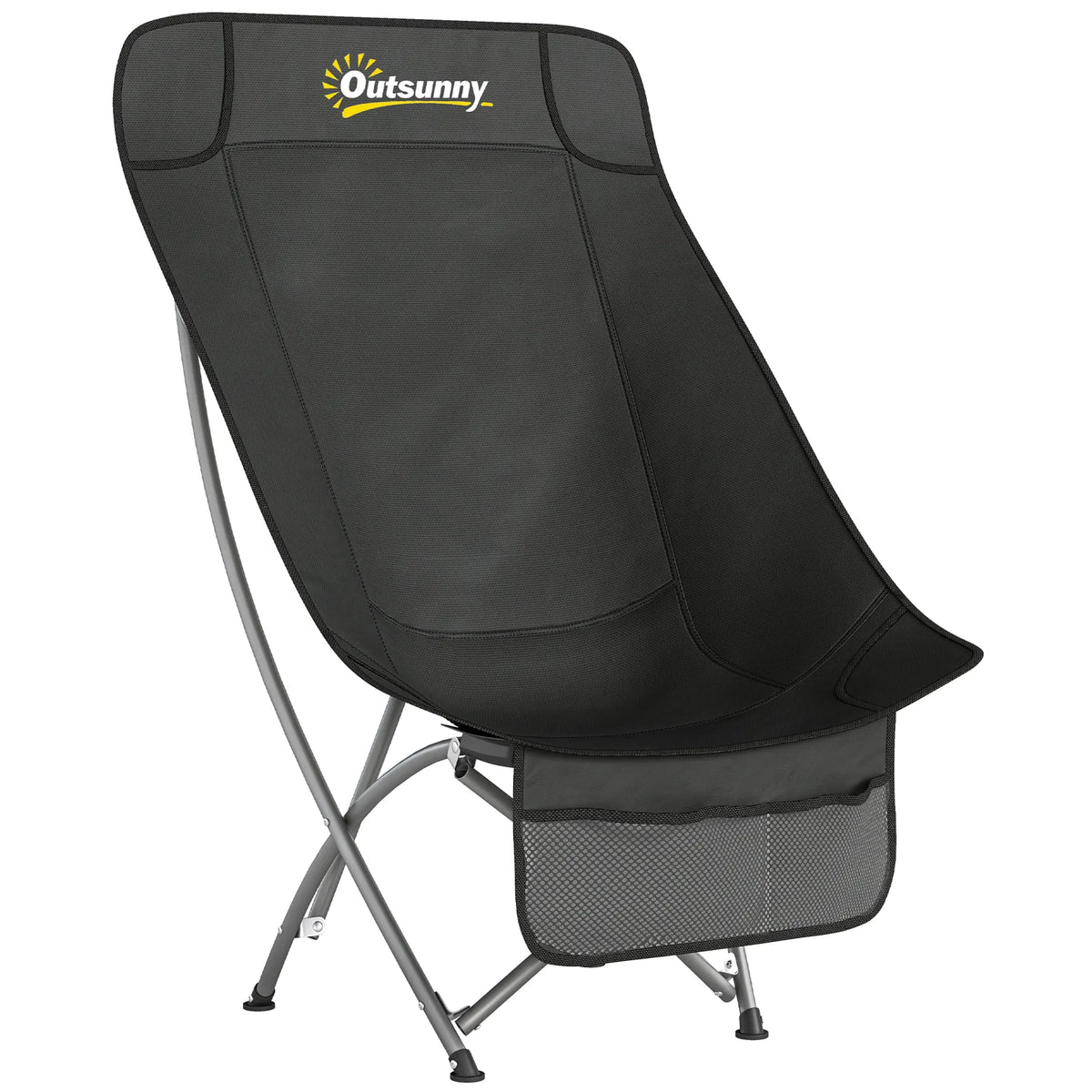 Outsunny Camping Chair for Adults Heavy Duty Folding Camp Chair with Side Pocket and Carry Bag Black