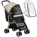 PawHut Pet Stroller for XS and S Dogs with Rain Cover - Khaki