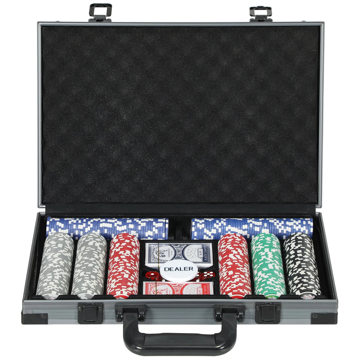 SPORTNOW 400-Piece Poker Chips Set with Lightweight ABS Case, Casino Texas Holdem Poker Set with Mat, 11.5g Numbered Poker Chips, Two Decks of Cards, Dealer, Five Dices, Grey