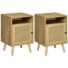 Nightstand, Rattan Bedside Table, Sofa Side Table w/ Cabinet, Shelf