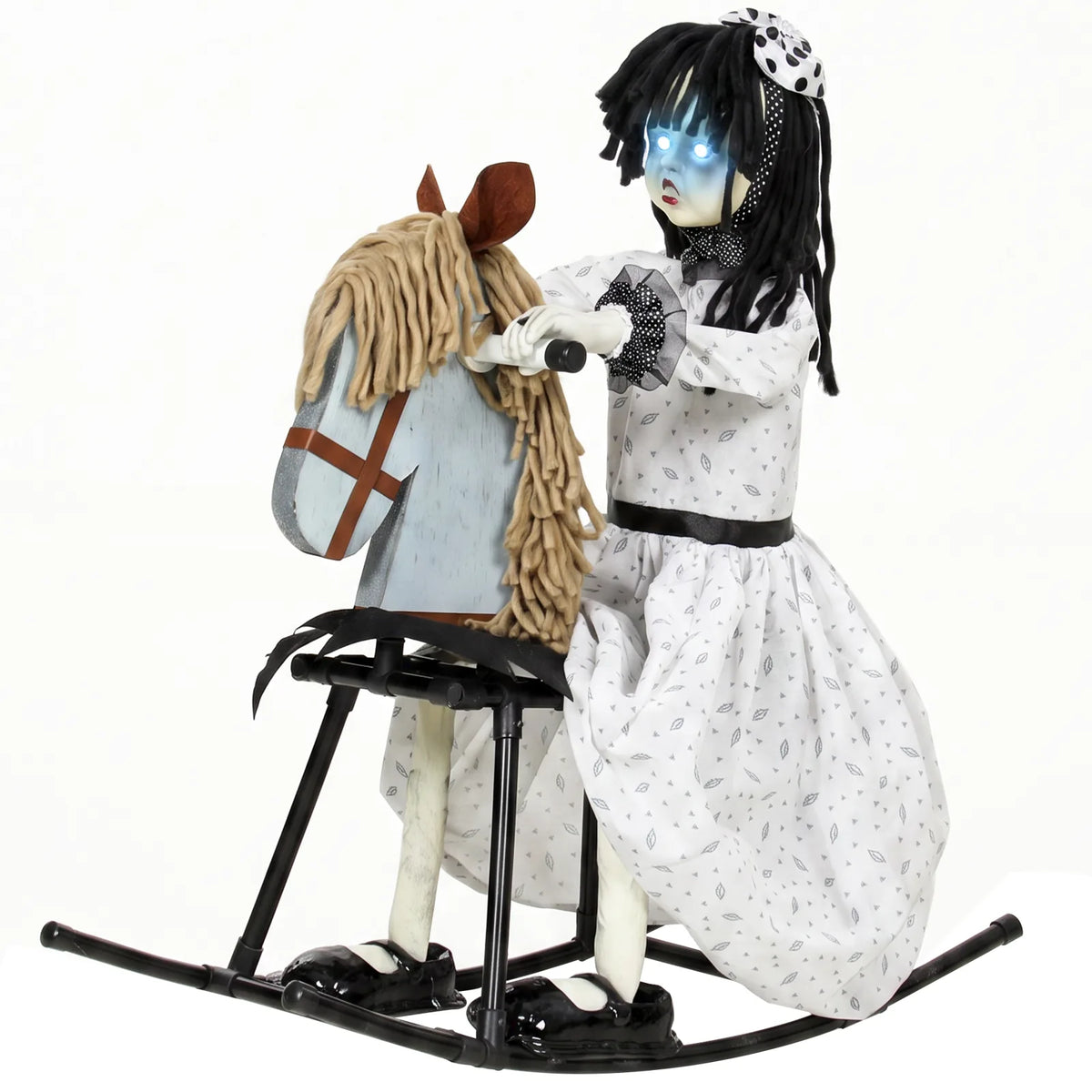 Animated Halloween Girl Riding Horse with Glowing Eyes