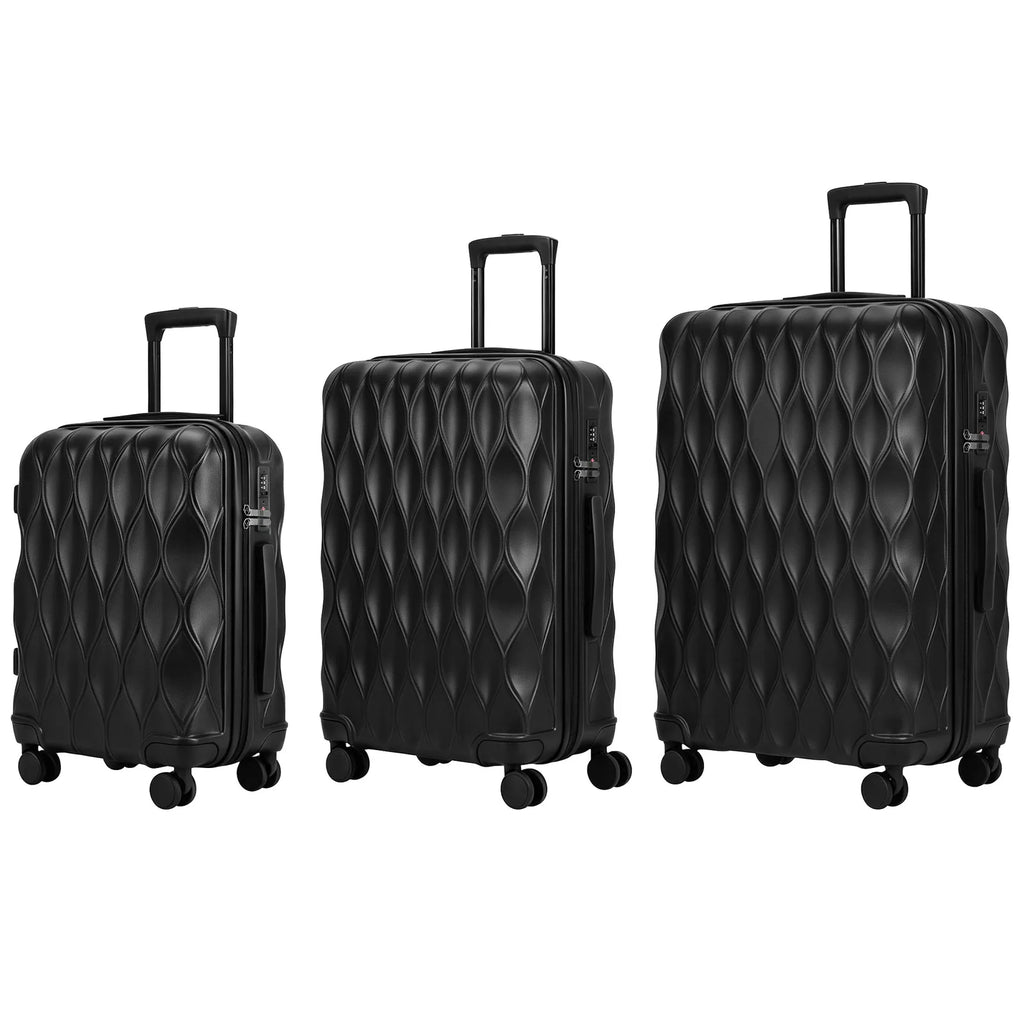 3-Piece Suitcase Set, Hard Shell Carry On & Checked Luggage Set with TSA Lock, 20/24/28 Inch, Black