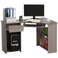 L-Shaped Corner Computer Desk & 2-Tier Side Shelves Wide Table Top Grey