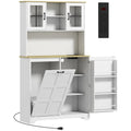 175cm Tall Kitchen Cabinet, Kitchen Cupboard with Rubbish Bin Cabinet, 3 Door Shelves and 2 Acrylic Doors, White
