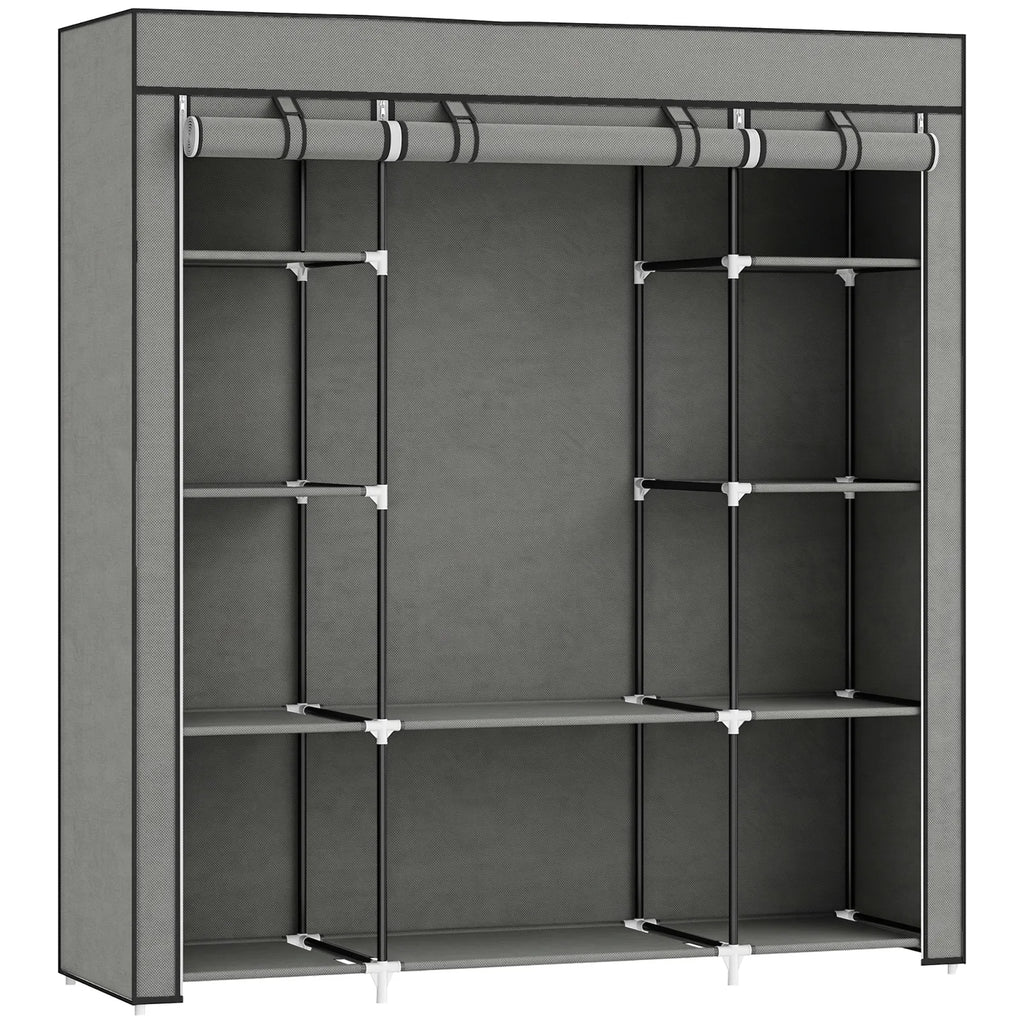 Clothes Storage Organiser with Hanging Rail, Shelves, Portable Wardrobe, Foldable Fabric Wardrobe, Dark Grey