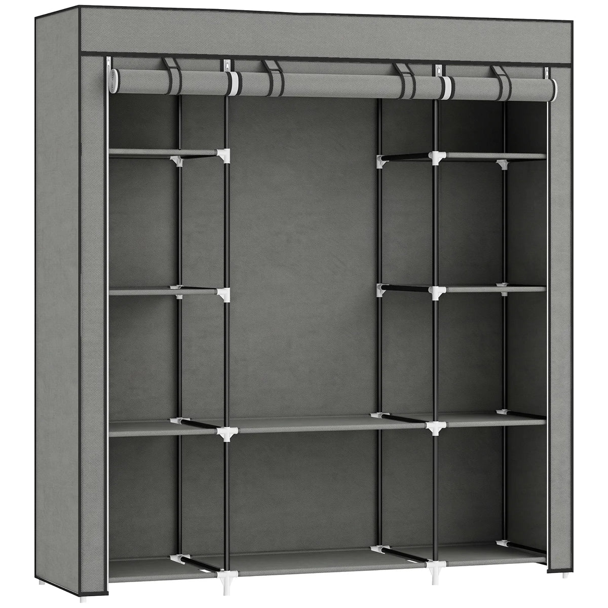 Clothes Storage Organiser with Hanging Rail, Shelves, Portable Wardrobe, Foldable Fabric Wardrobe, Dark Grey