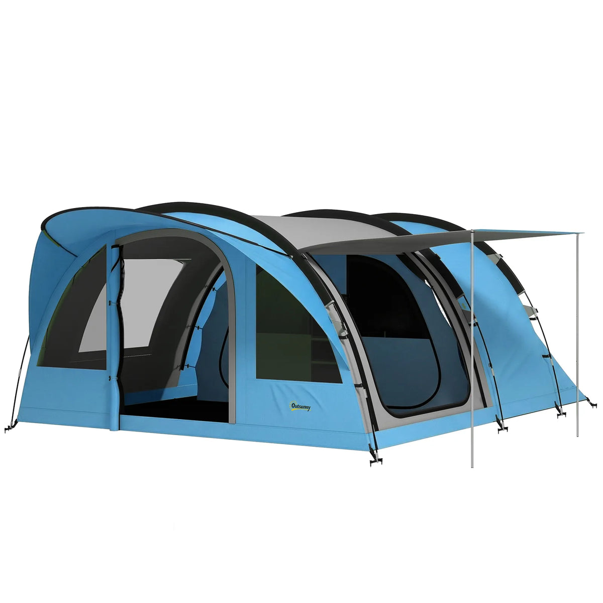 Outsunny 4 Person Easy Setup Family Camping Tent with 2 Rooms, Waterproof Tunnel Tent with Sewn In Groundsheet, Sky Blue & Grey