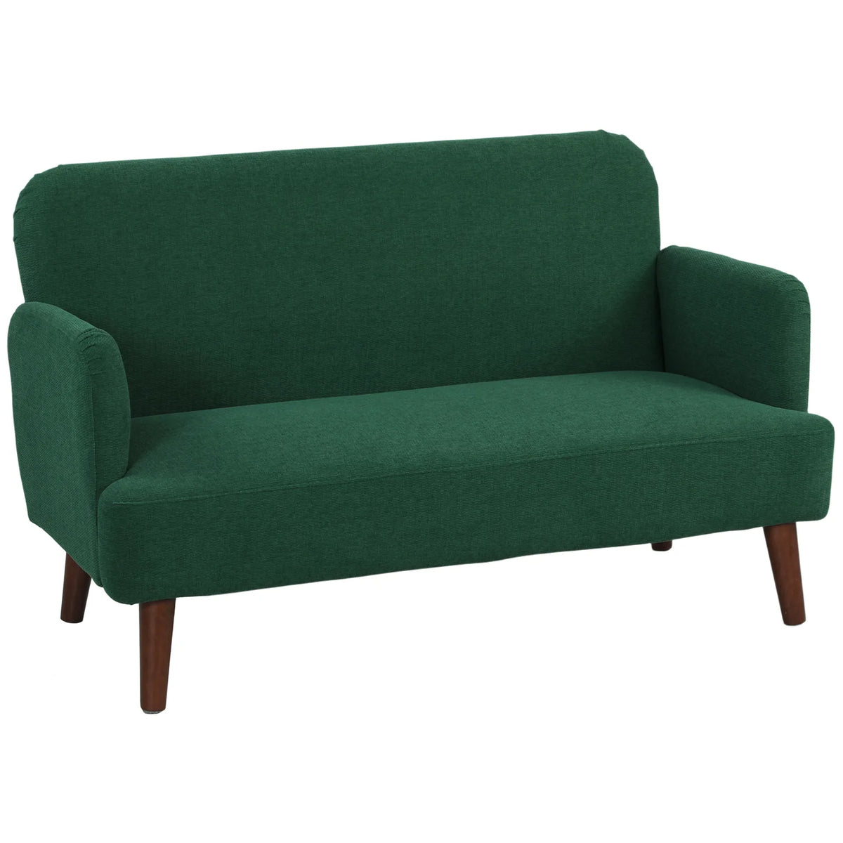 Velvet Feel Fabric 2 Seater Sofa, Small Sofa Loveseat with 21cm Thick Padding and Wood Legs, Dark Green