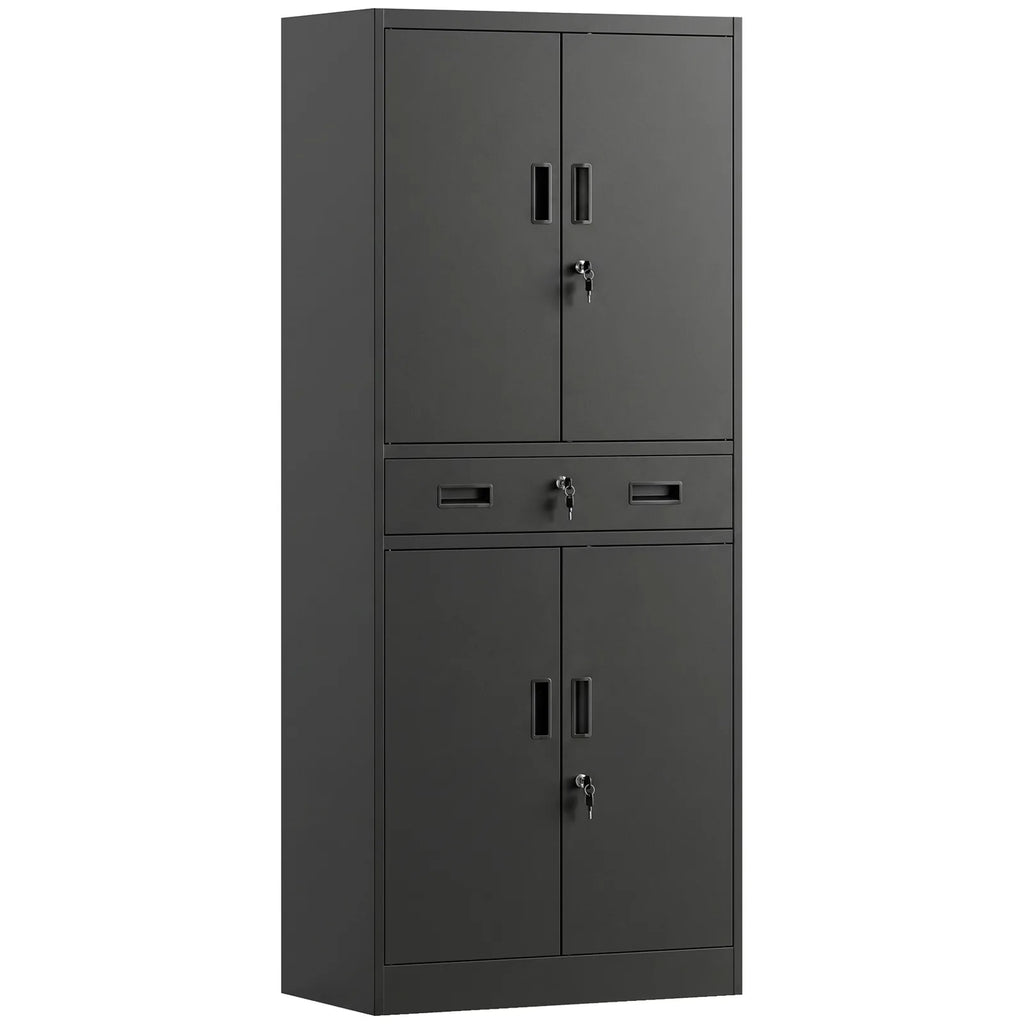 Metal Storage Cabinet, 180cm Tall Tool Cabinet with Locking Doors, Drawer and Adjustable Shelves, Black