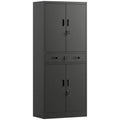 Metal Storage Cabinet, 180cm Tall Tool Cabinet with Locking Doors, Drawer and Adjustable Shelves, Black
