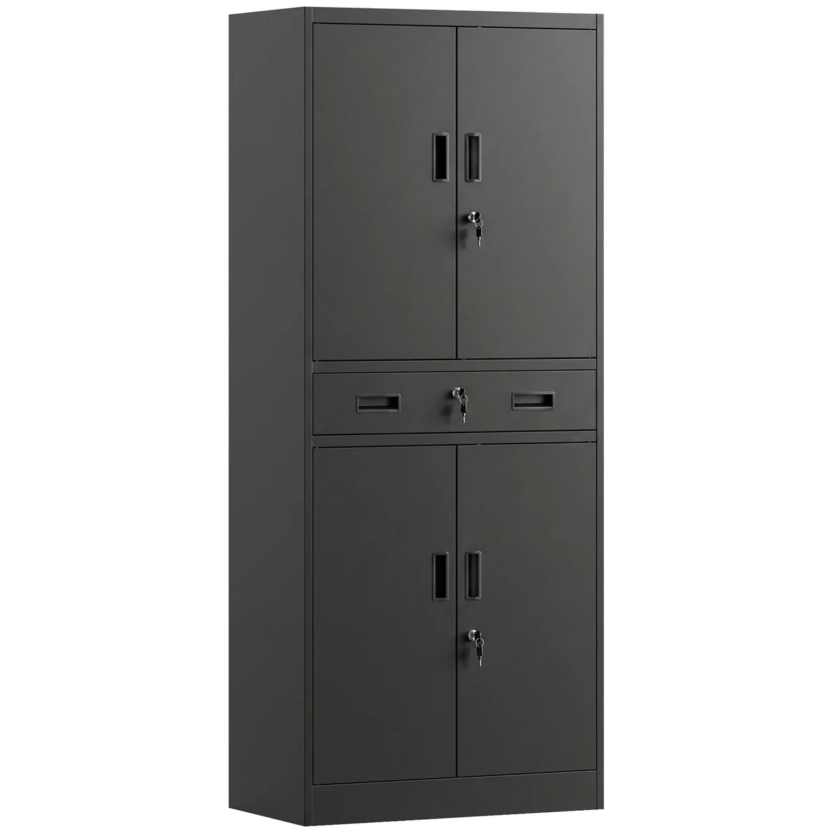 Metal Storage Cabinet, 180cm Tall Tool Cabinet with Locking Doors, Drawer and Adjustable Shelves, Black