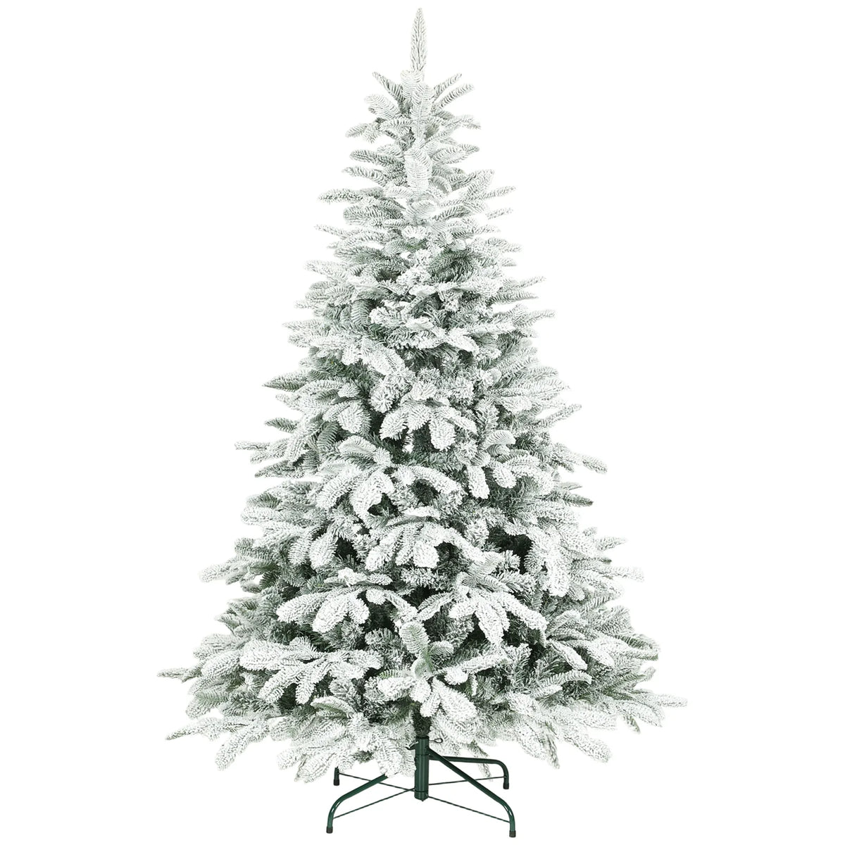 HOMCOM 6 ft Artificial Flocked Christmas Tree with 1182 Branches, Hinged Xmas Tree with Foldable Metal Stand, Easy Assembly for Home Office Decor