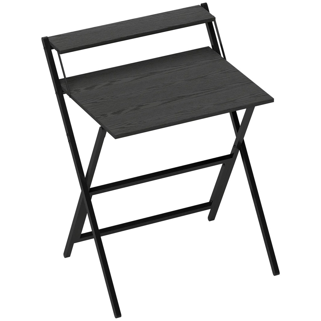 70 cm Folding Computer Desk with Monitor Shelf - Black