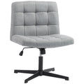 Armless Office Chair, Cross Legged Linen Computer Desk Vanity Chair with Wide Seat, Rocking Function, Grey