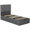 Single Bed Frame Gas End Lift Under Bed Storage Upholstered Platform Bed Tufted Headboard for 90 x 190 cm Mattress