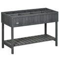 Outsunny Fir Wood Raised Rectangular 8 Compartment Plant Stand Dark Grey