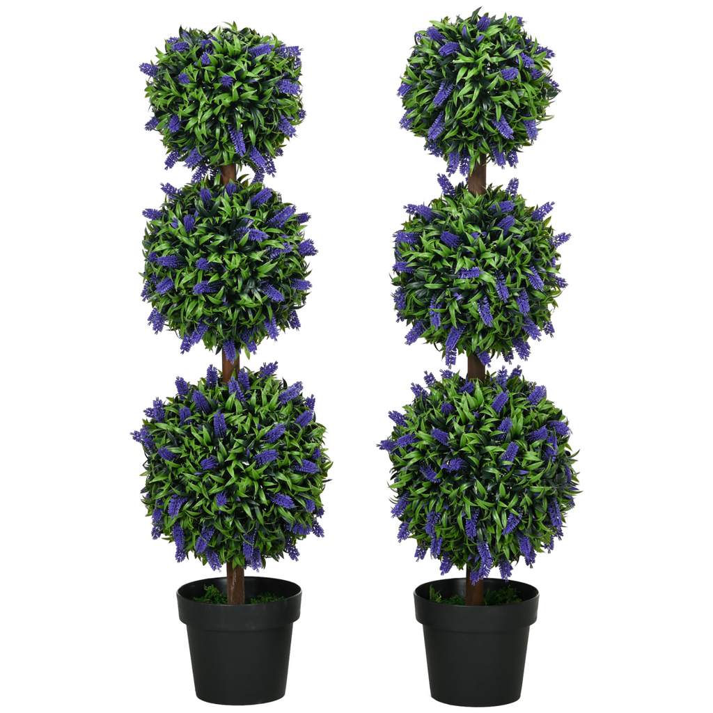 Set of 2 Potted Artificial Plants Ball Tree with Lavender Flowers, 110cm