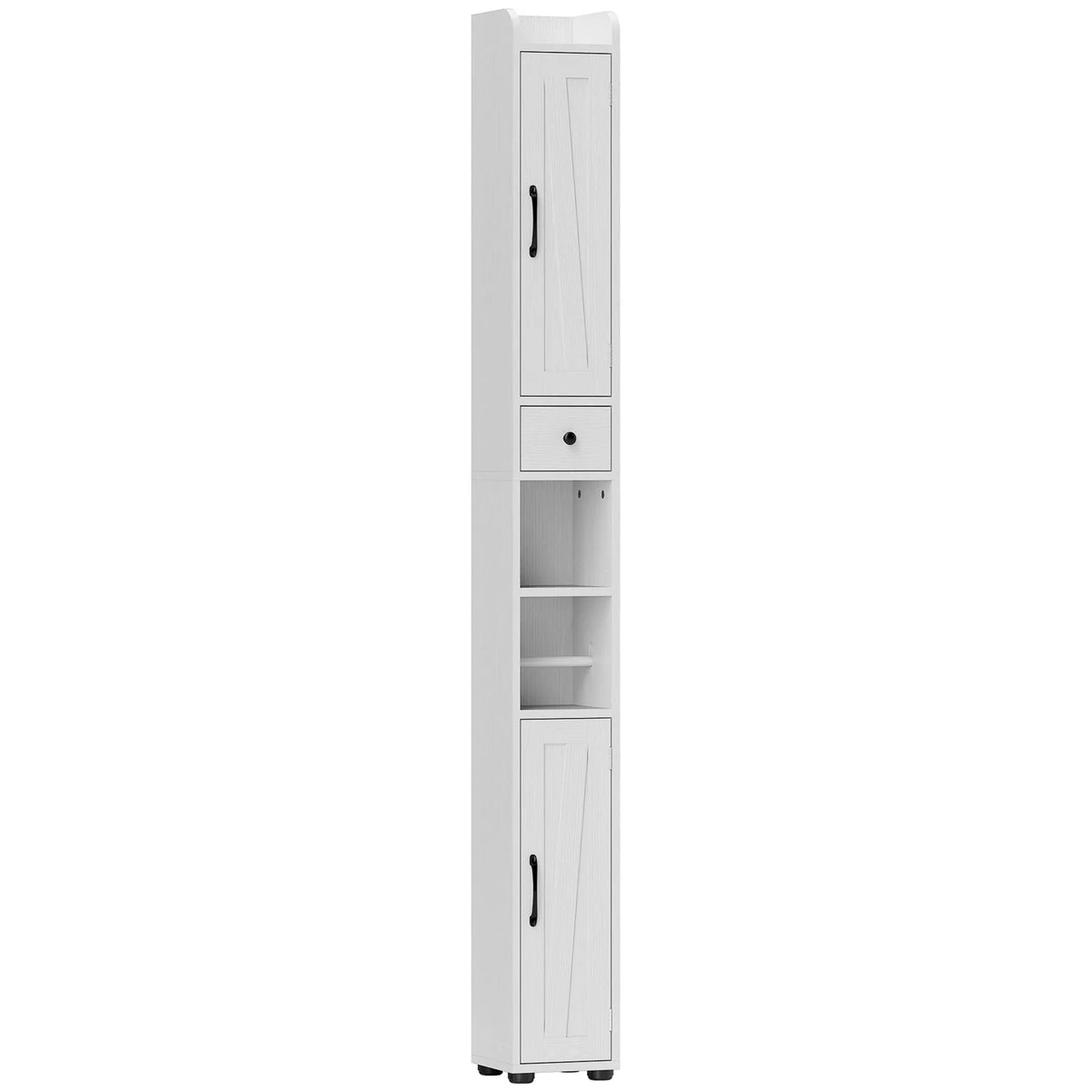 Tall Bathroom Cabinet, Farmhouse Slim Bathroom Storage Cabinet with Barn Doors, Toilet Paper Roll Holder, Drawer and Adjustable Shelves, Narrow Bathroom Storage Unit, 20 x 20 x 185cm, White