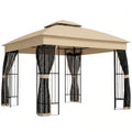 Outsunny 3 x 3 m Outdoor Garden Gazebo with Post Shelves, UPF50 Double Roof Patio Permanent Pavilion, Brown