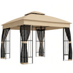Outsunny 3 x 3 m Outdoor Garden Gazebo with Post Shelves, UPF50 Double Roof Patio Permanent Pavilion, Brown