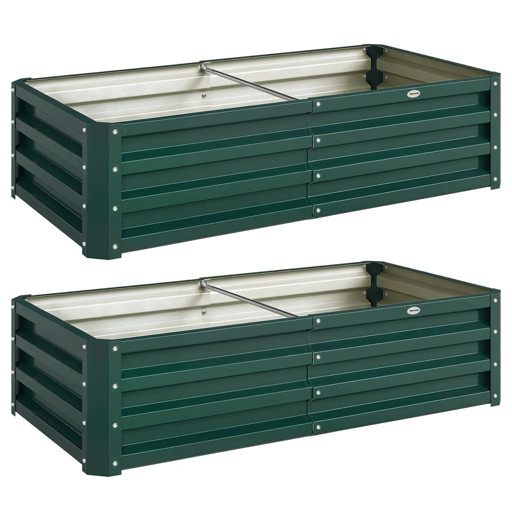 Outsunny Set of 2 Raised Beds for Garden, Galvanised Outdoor Planters for Herbs Vegetables, Use for Patio Balcony, Green