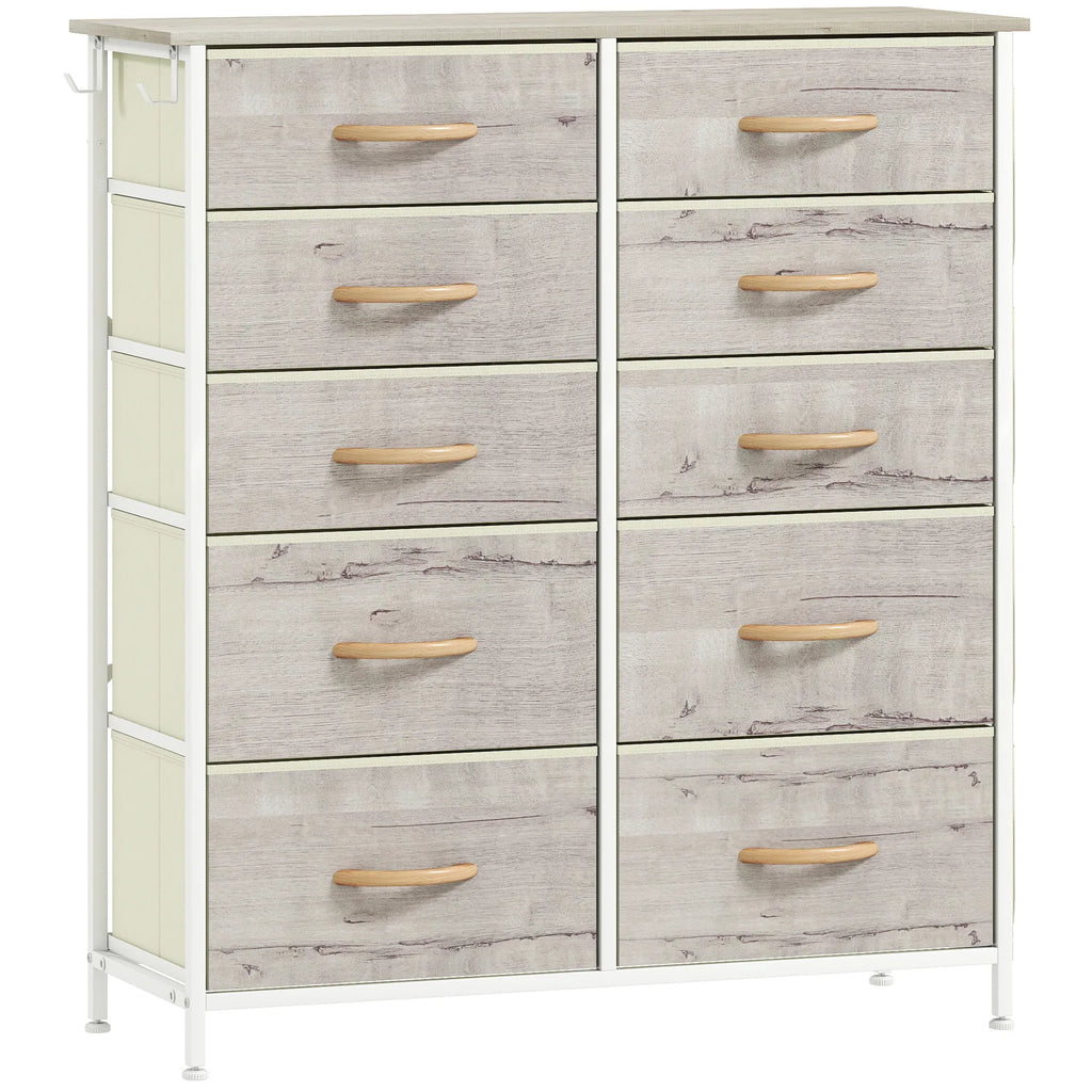 Chest of Ten Fabric Drawers - Natural Wood Finish