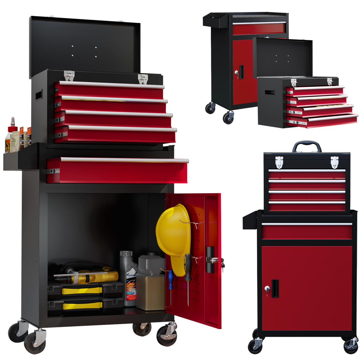 Tool Cabinet on Wheels with 5 Drawers Top Tool Chest Roller Cabinet Combo