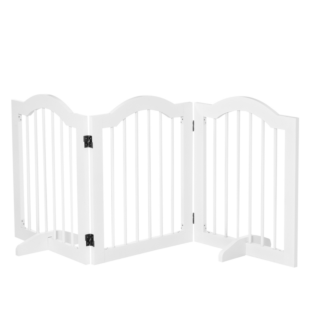 Three-Panel Freestanding Wooden Dog Gate with Support Feet