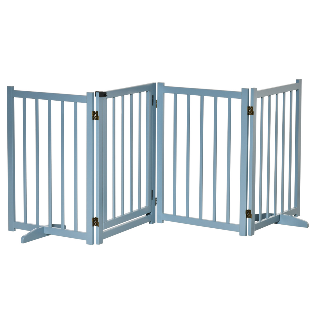 Wooden Foldable Dog Safety Barrier with 4 Panels for Small&Medium Dogs Blue Grey