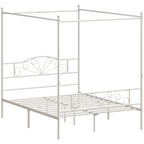 Canopy Bed Frame Double Size, Metal Platform Bed Frame with Headboard and Footboard, Underbed Storage, White