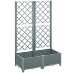 Outsunny Raised Garden Bed with Trellis, Plastic Planter Box with Drainage Holes, Drain Plugs and Water Reservoirs for Climbing Plants, Vegetables, Flowers, Grey