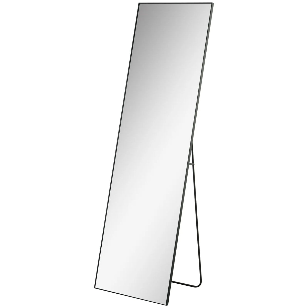 Full Length Mirror, Aluminium Alloy Framed Full Body Mirror with Tempered Glass, Standing or Wall Hanging, Black