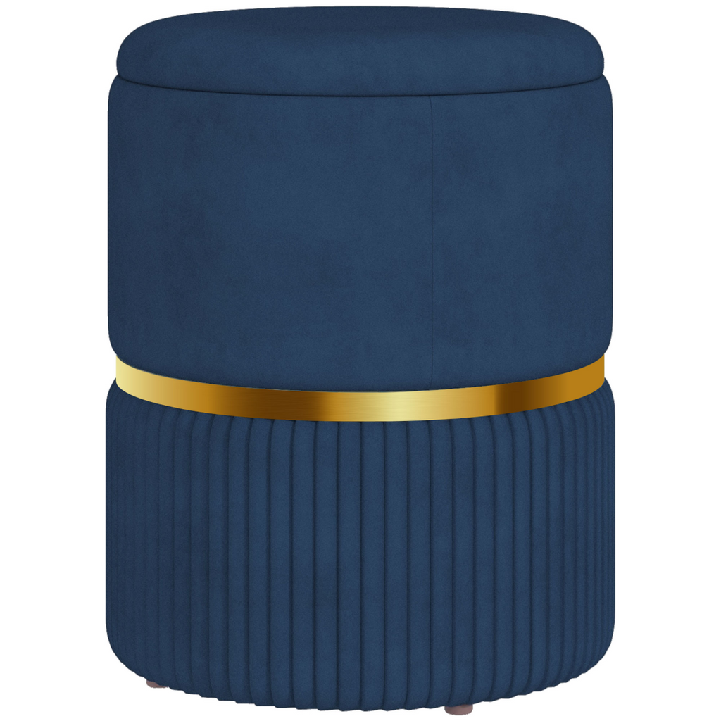 Round Pouffe, Storage Footstool with Cushioned Top, Hidden Space