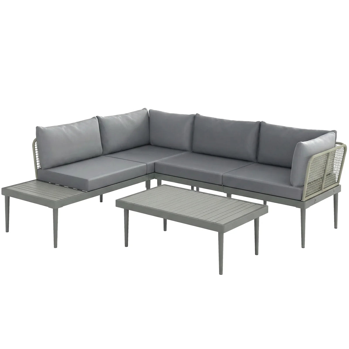 Outsunny Thee-Piece 'L' Rattan Sofa Set - Grey