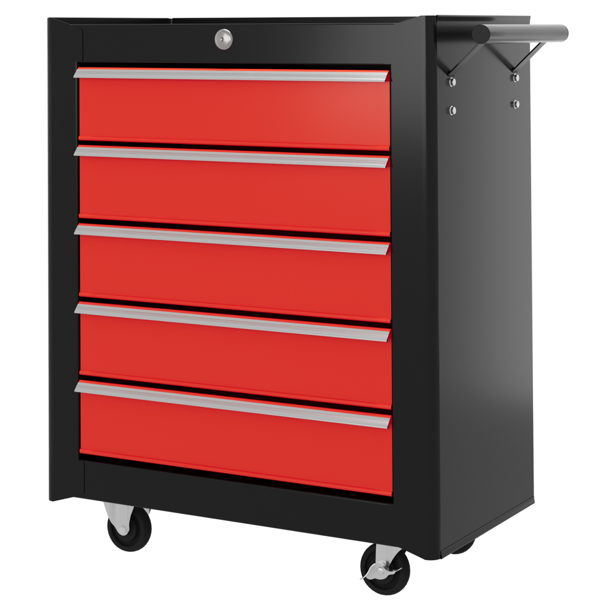 HOMCOM 5-Drawer Tool Chest Steel Lockable Tool Storage Cabinet w/ Wheels Red